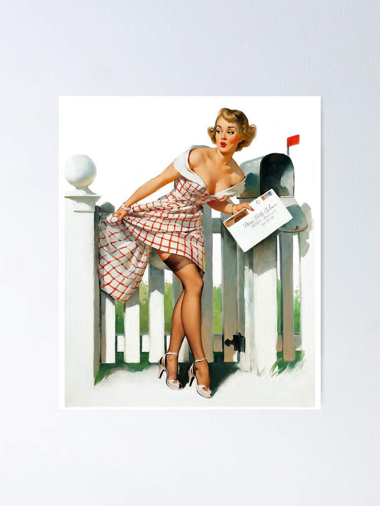 1950s Vintage Pin-up Girl Letter Mail Box Illustration Art Pinup