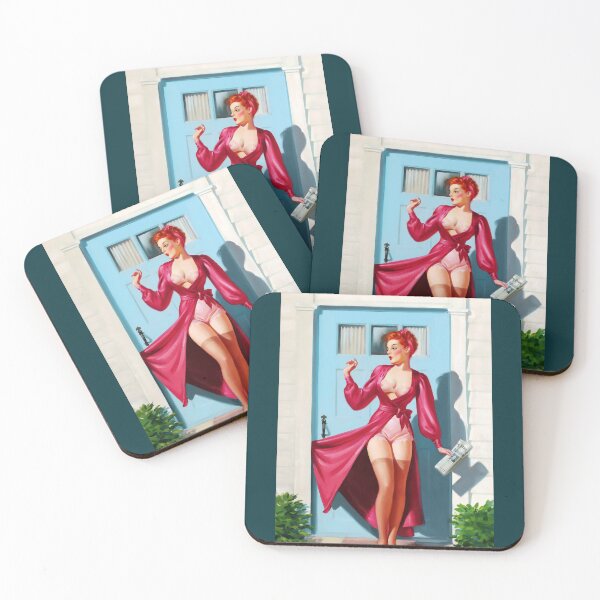 Item preview, 1950s Vintage Pin-up Girl Pink Robel Pastel Redhead Lingerie Garter Belt Art Stockings Leggy Pinup R designed and sold by martinezArts.