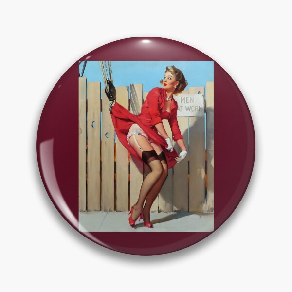 Item preview, 1950s Vintage Pin-up Girl Tight Red Dress Garter Belt Men at Work Illustration Art Blonde Leggy Gart designed and sold by martinezArts.