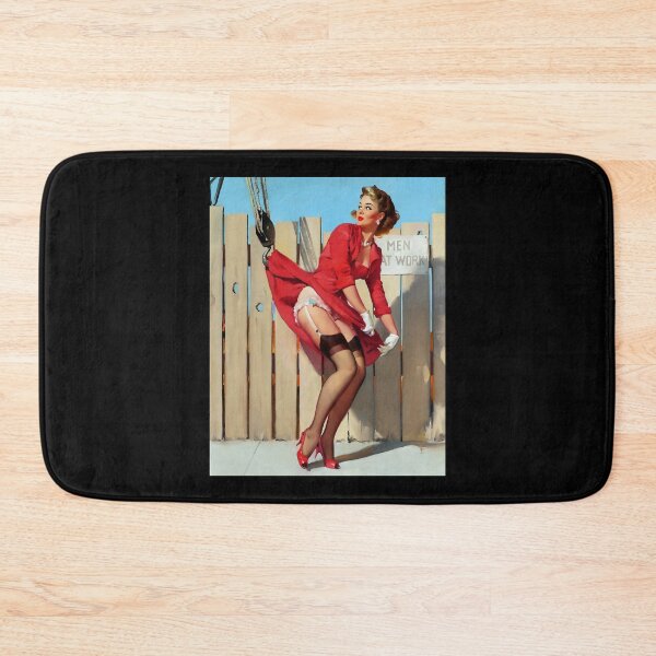 Item preview, 1950s Vintage Pin-up Girl Tight Red Dress Garter Belt Men at Work Illustration Art Blonde Leggy Gart designed and sold by martinezArts.
