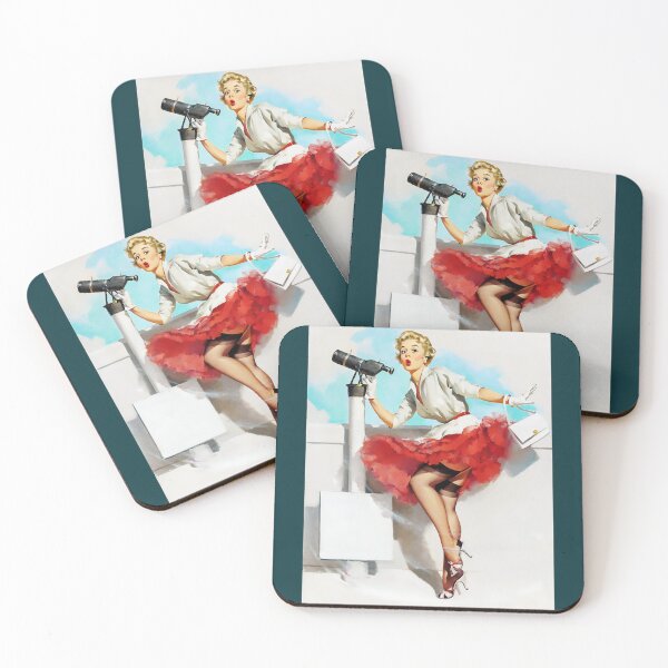 Item preview, 1950s Vintage Pin-up Girl Tight Red Dress Garter Belt Tourist Illustration Art Blonde Leggy Garter P designed and sold by martinezArts.