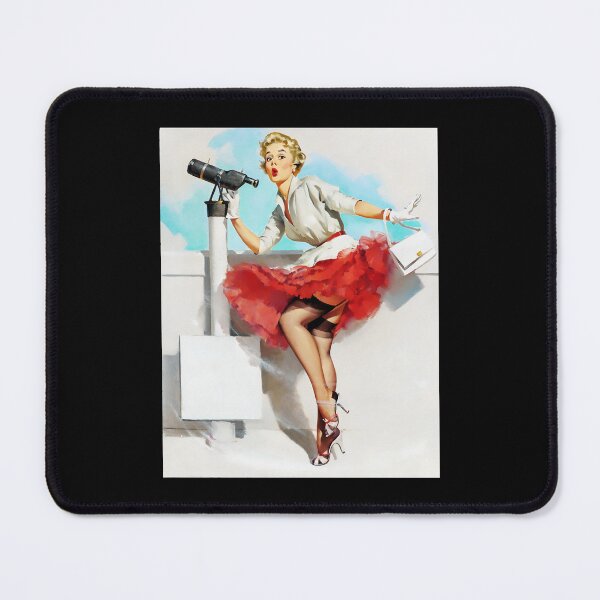 Item preview, 1950s Vintage Pin-up Girl Tight Red Dress Garter Belt Tourist Illustration Art Blonde Leggy Garter P designed and sold by martinezArts.