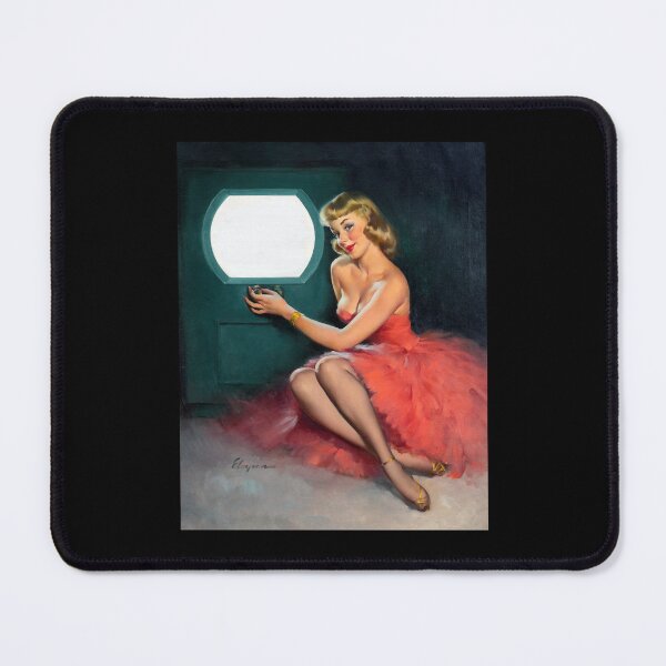 Item preview, 1950s Vintage Pin-up Girl Watching TV Television Set Show Media Pink Dress Illustration Art Blonde L designed and sold by martinezArts.