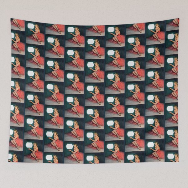 Item preview, 1950s Vintage Pin-up Girl Watching TV Television Set Show Media Pink Dress Illustration Art Blonde L designed and sold by martinezArts.