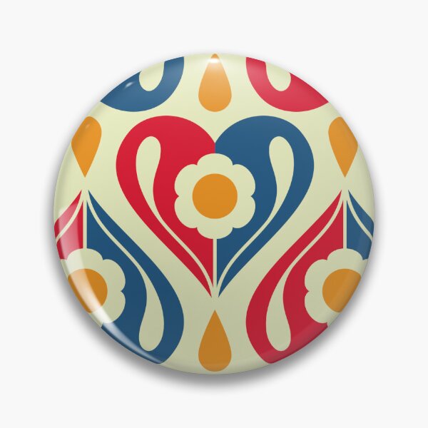 Item preview, 2080 - retro floral hearts, blue / red / yellow designed and sold by RouCouCou.