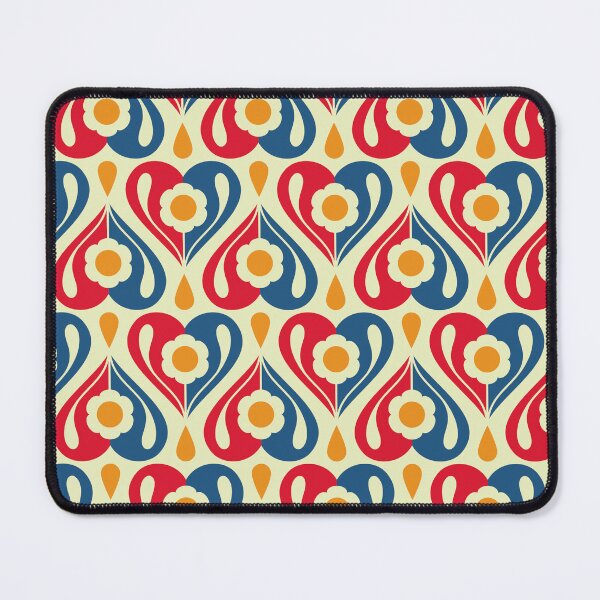 Item preview, 2080 - retro floral hearts, blue / red / yellow designed and sold by RouCouCou.