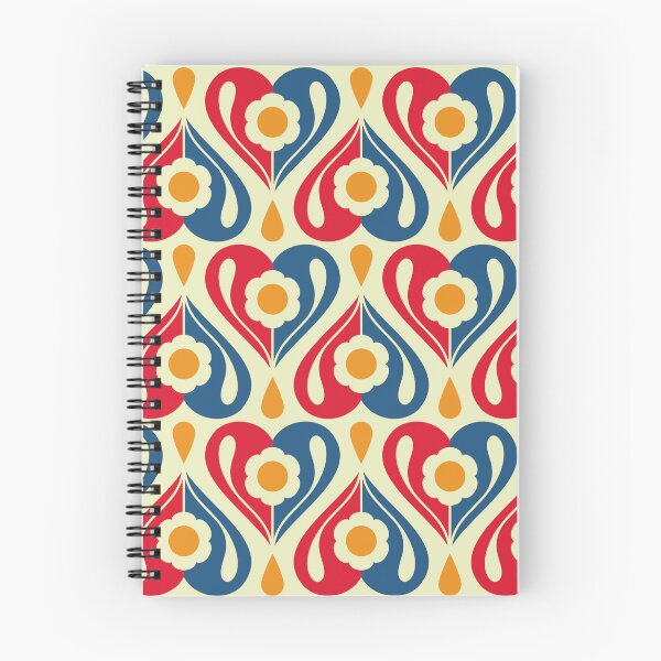 Item preview, 2080 - retro floral hearts, blue / red / yellow designed and sold by RouCouCou.