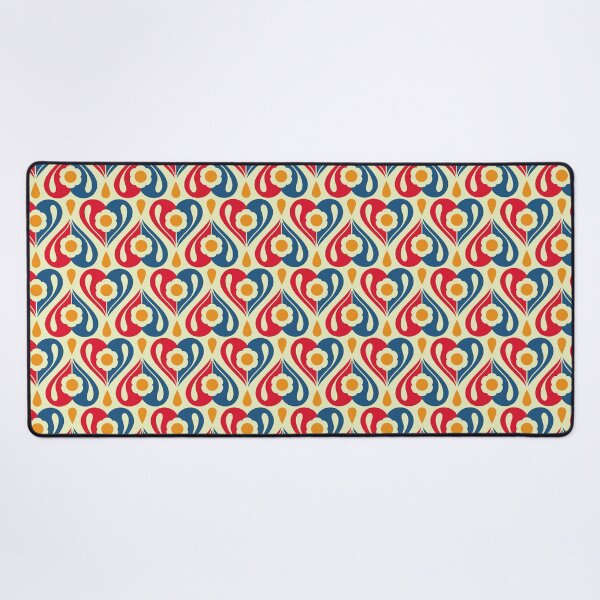 Item preview, 2080 - retro floral hearts, blue / red / yellow designed and sold by RouCouCou.