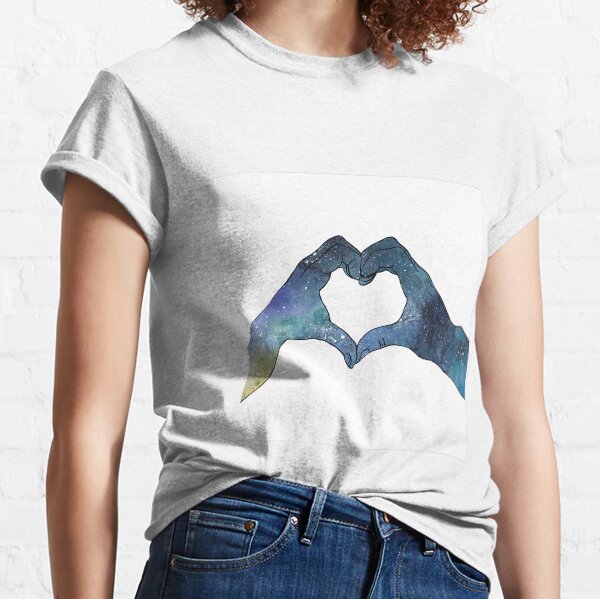 Hands and heart lineart with galaxy texture Classic T-Shirt