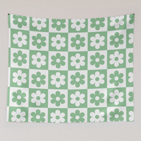 Item preview, Light Pastel Green and White Checkered Squares with Flowers  designed and sold by SeemDev786.