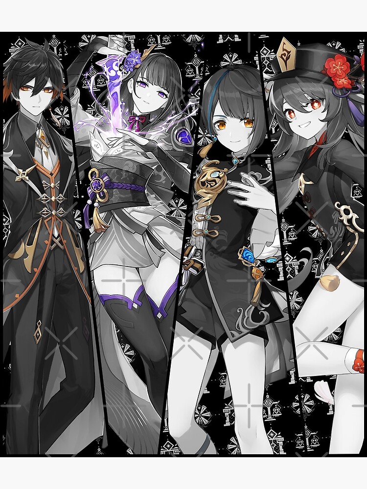 Zhongli, Raiden, xingqiu and HuTao - Genshin Impact Team Poster