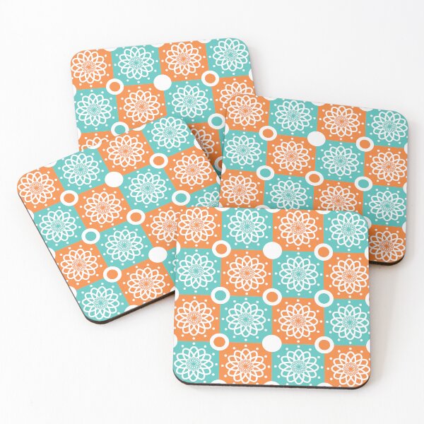 Item preview, Floral Checkered Pattern Orange and Turquoise Color designed and sold by iamKaye.