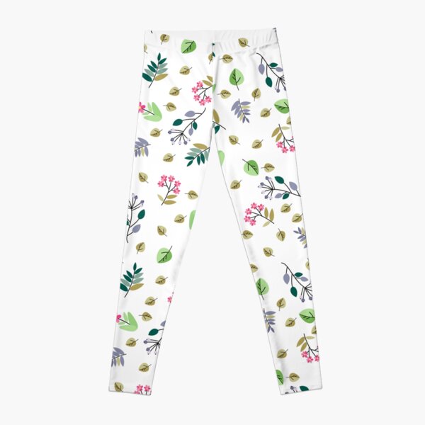 Pattern With Pink  Flowers And Leaves Leggings