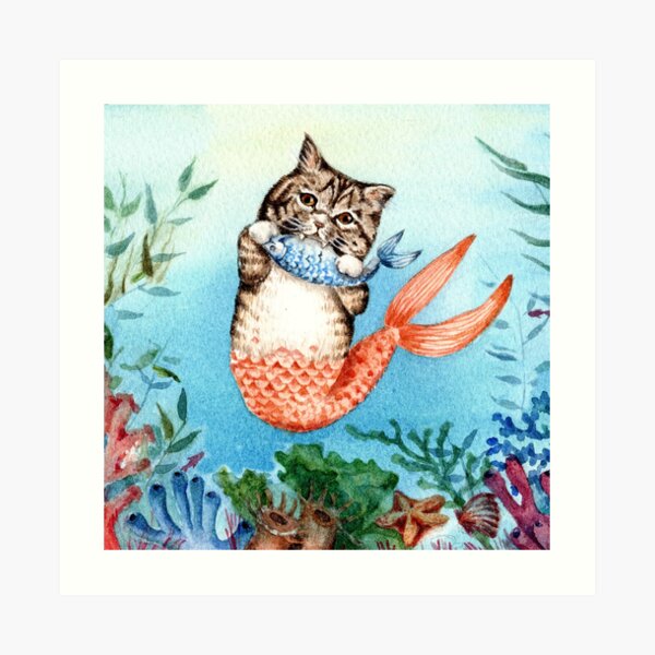 Nette Purrmaid Cat Mermaid Kunstdruck