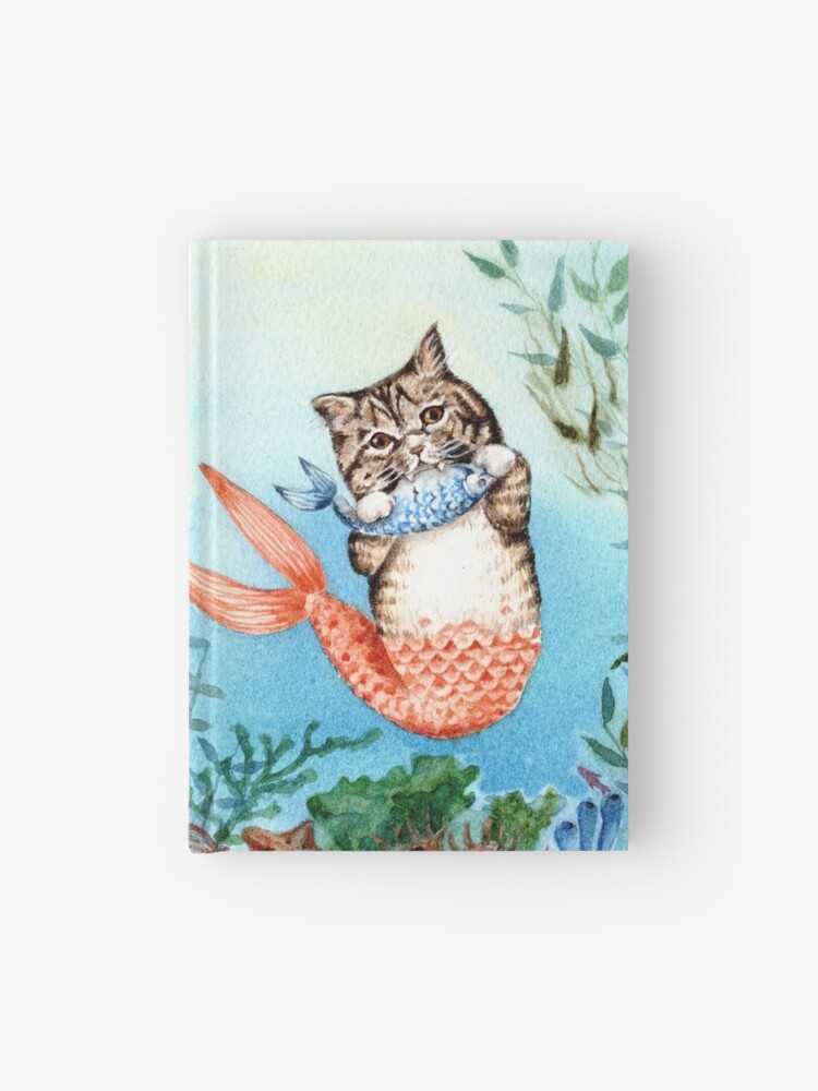 Cute Purrmaid Cat Mermaid  Hardcover Journal for Sale by Goosi