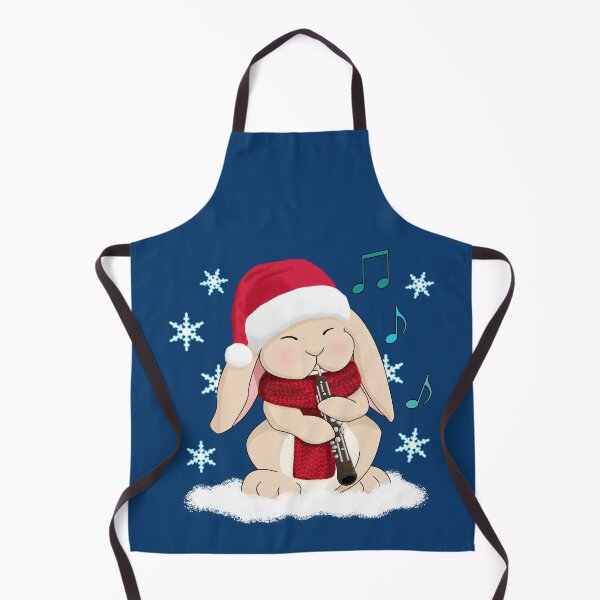 Item preview, Christmas Oboe Player Bunny in Santa Hat and Scarf In Snow designed and sold by Jazznote.