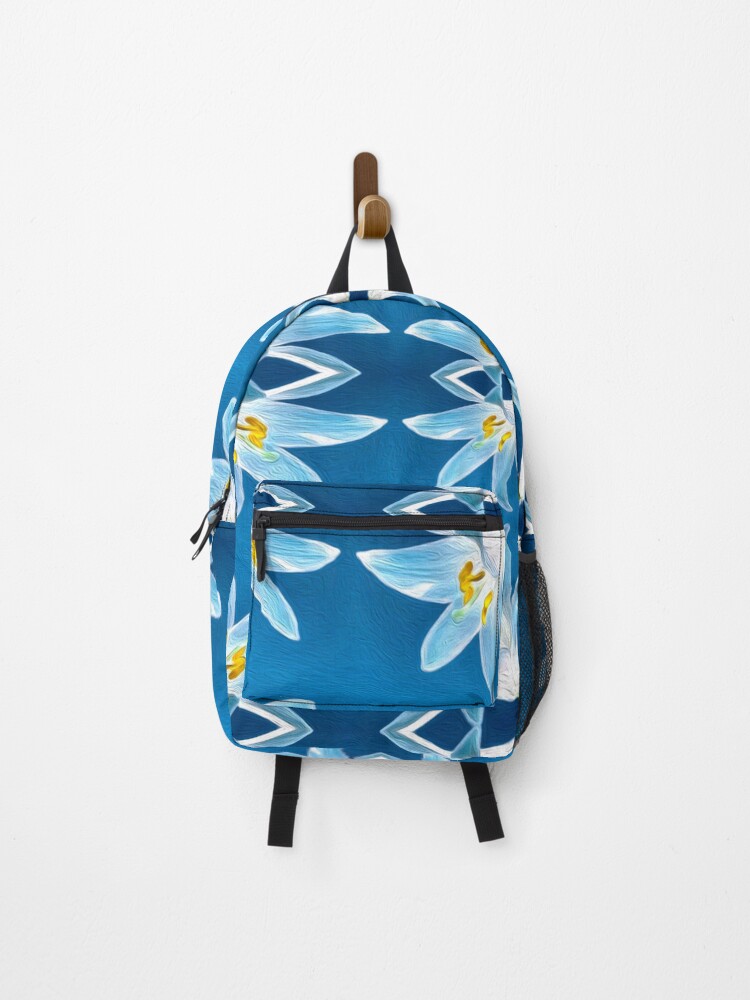 Thumbnail 1 of 3, Backpack, Blue Lily Pattern designed and sold by Patternflower.