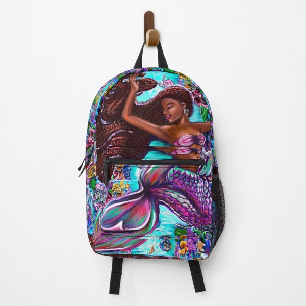 Item preview, mermaid underwater with flowing red braids on a coral reef, African American Mermaid  designed and sold by Artonmytee.