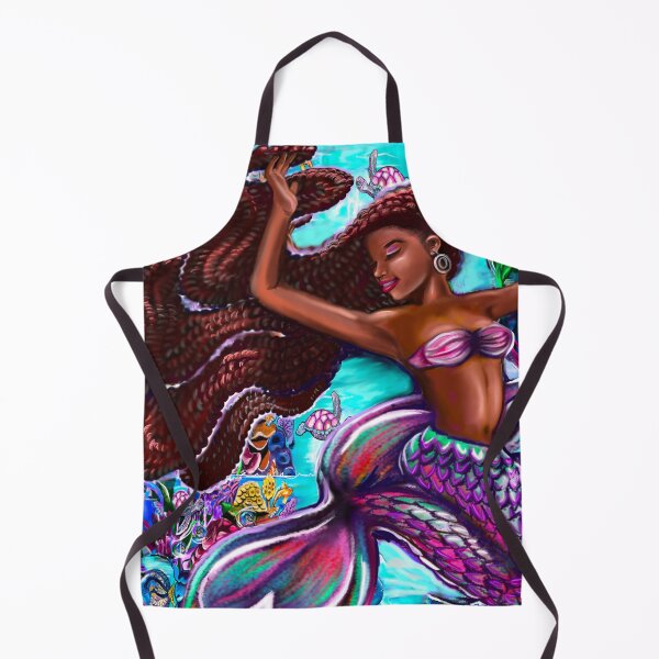 Item preview, mermaid underwater with flowing red braids on a coral reef, African American Mermaid designed and sold by Artonmytee.