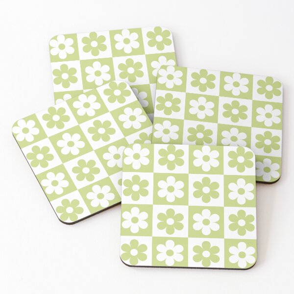 Item preview, Light Pastel Green and White Checkered Squares with Flowers  designed and sold by SeemDev786.