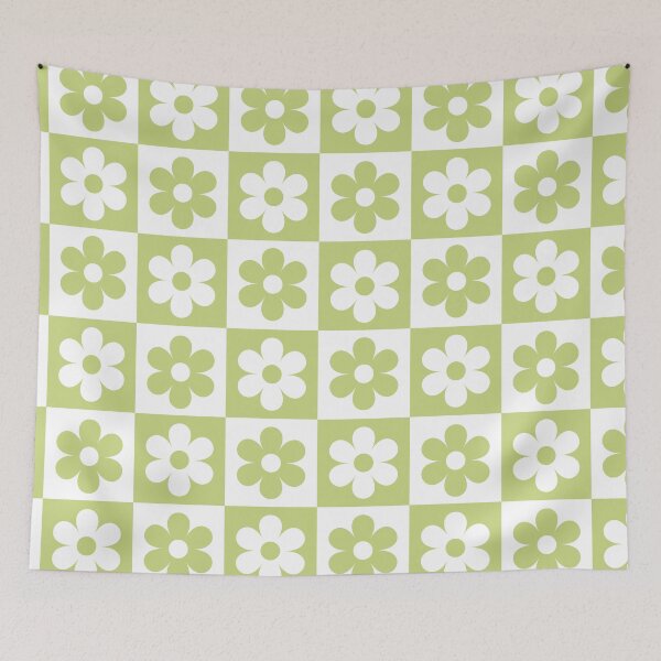 Item preview, Light Pastel Green and White Checkered Squares with Flowers  designed and sold by SeemDev786.