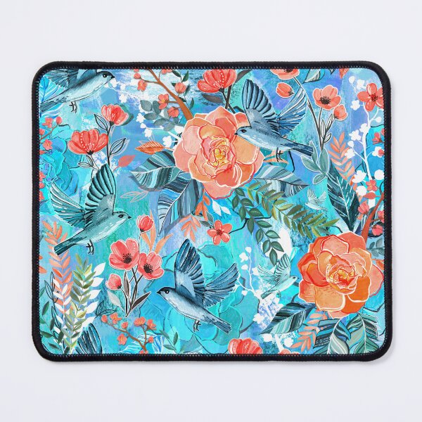 Item preview, Birding Bliss Mixed-Media Collage in Turquoise and Coral designed and sold by micklyn.
