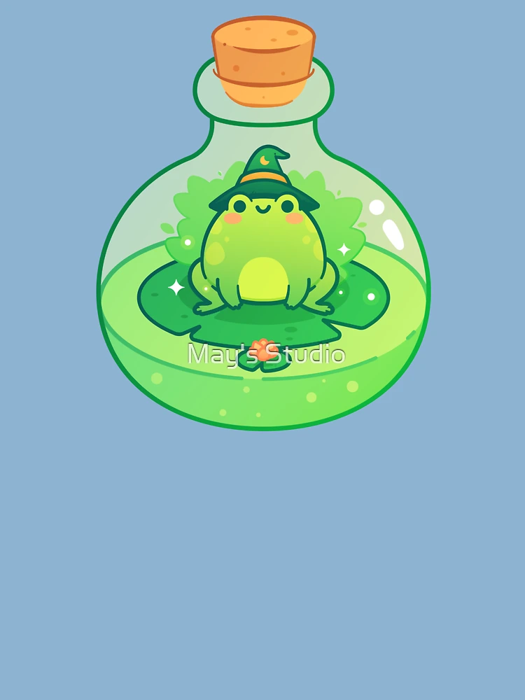 Kawaii Wizard Little Green Frog Inside a Magical Potion Bottle Sticker for  Sale by May's Studio