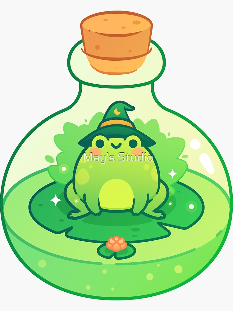 Kawaii Wizard Little Green Frog Inside a Magical Potion Bottle Sticker for  Sale by May's Studio