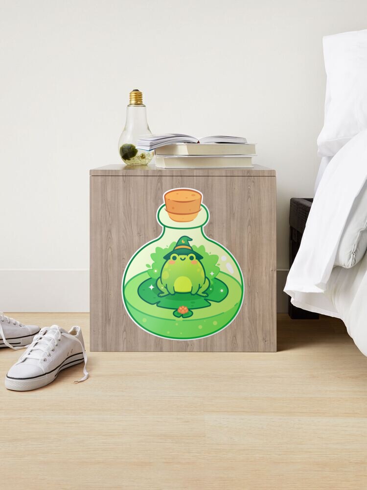 Kawaii Wizard Little Green Frog Inside a Magical Potion Bottle Sticker for  Sale by May's Studio