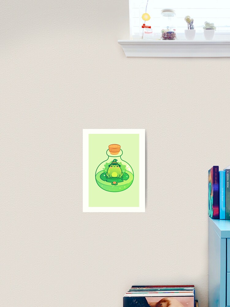 Kawaii Wizard Little Green Frog Inside a Magical Potion Bottle | Art Print