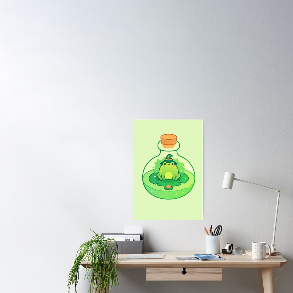Kawaii Wizard Little Green Frog Inside a Magical Potion Bottle Sticker for  Sale by May's Studio