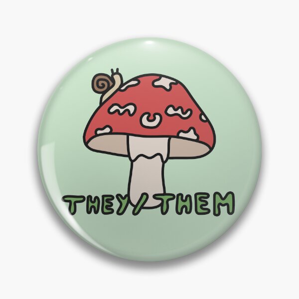 Item preview, They/Them Pronouns Cottagecore Mushroom Green designed and sold by Furia LGBTQ+ Accessories.