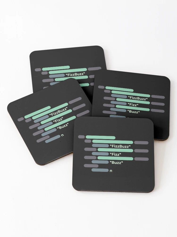 Thumbnail 1 of 5, Coasters (Set of 4), Abstract FizzBuzz algorithm designed and sold by cheeryscript.