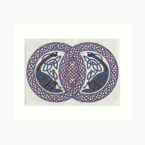 two birds in knotwork circles Art Print