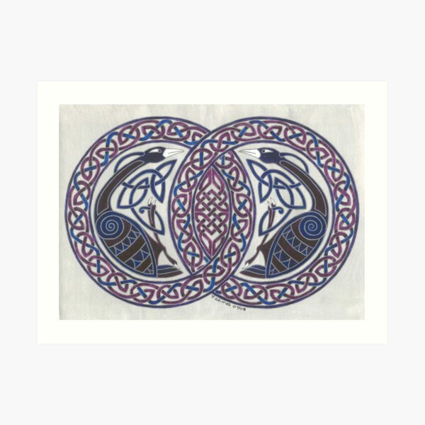 two birds in knotwork circles Art Print