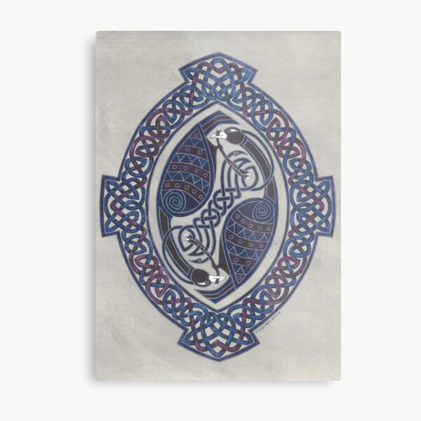 two birds in knotwork oval Metal Print