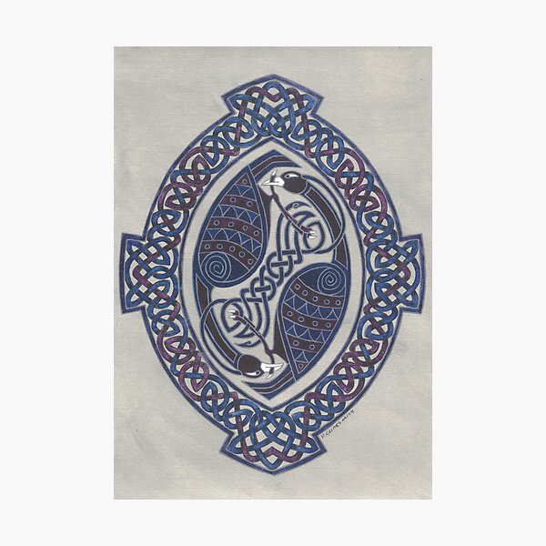 two birds in knotwork oval Photographic Print
