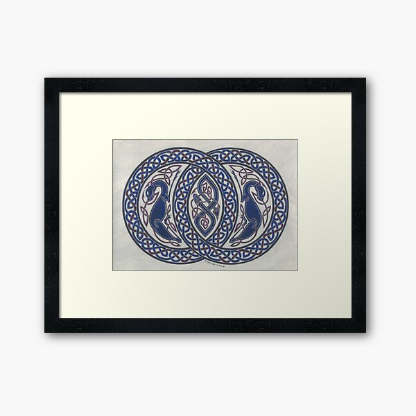 two dogs and serpent in circles Framed Art Print