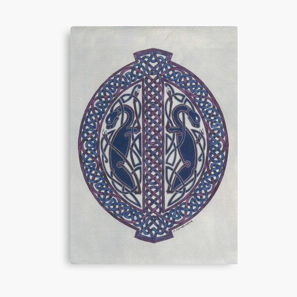 two dogs in knotwork oval Canvas Print