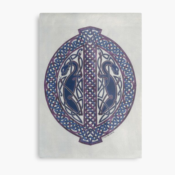 two dogs in knotwork oval Metal Print