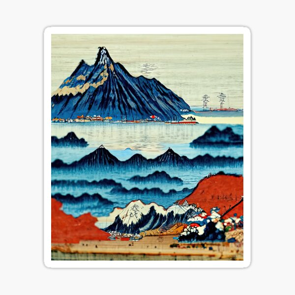 Item preview, A Japanese Mountain Woodcut Ukiyo-E style designed and sold by ReidDesigns.