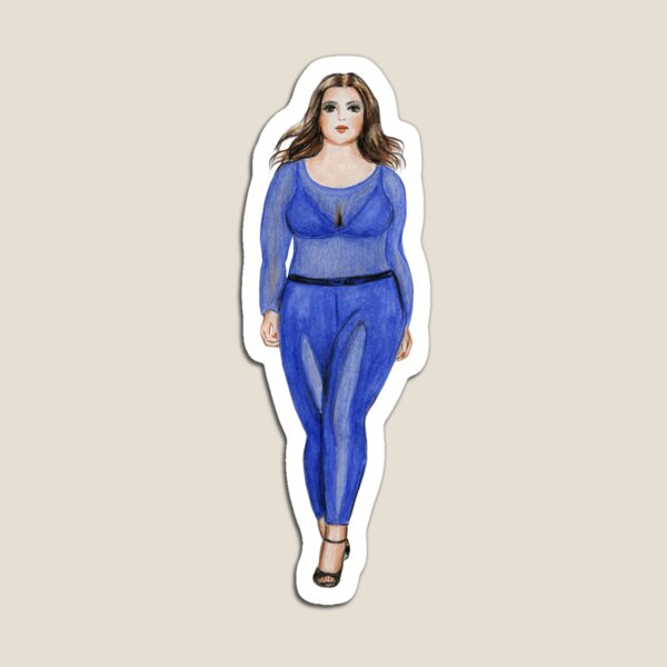 Item preview, Curvy Model in Blue Transparent Inset Pants Set Full Figured Fashion Plus Size Fashion Illustration designed and sold by creategoodluck.