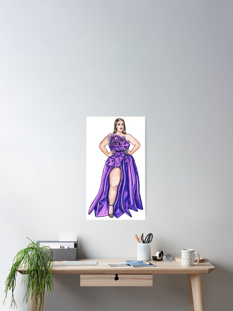 Curvy Model in Purple High Cut Maxi Evening Gown Full Figured Fashion Plus  Size Fashion Illustration | Poster