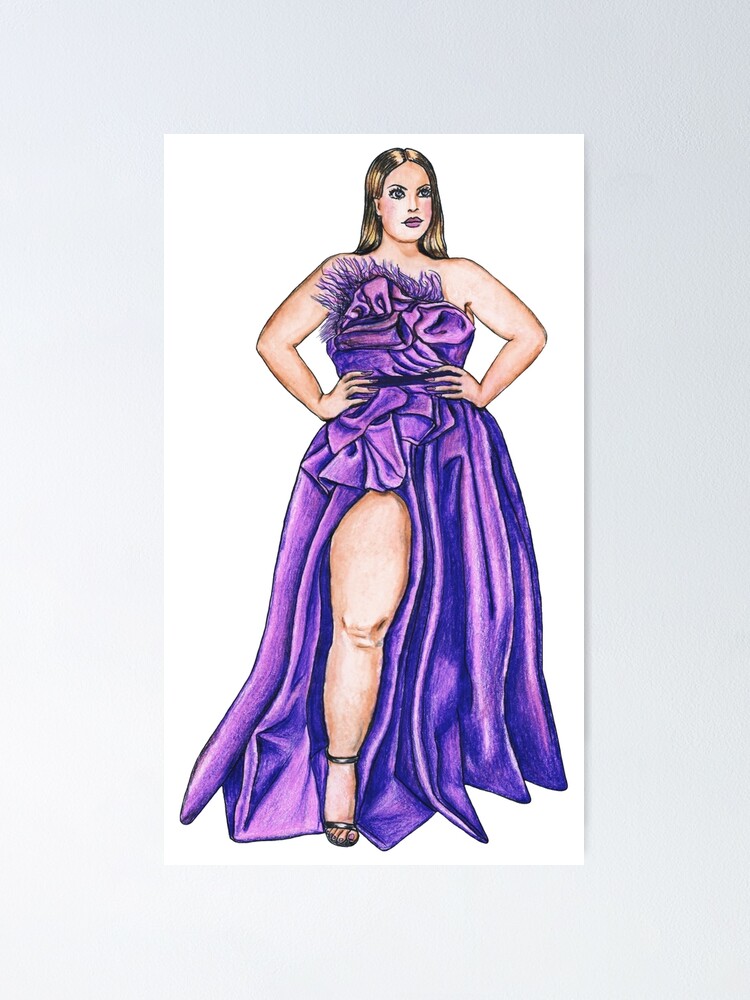 Curvy Model in Purple High Cut Maxi Evening Gown Full Figured
