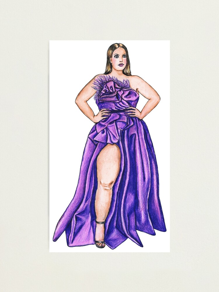 Curvy Model in Purple High Cut Maxi Evening Gown Full Figured