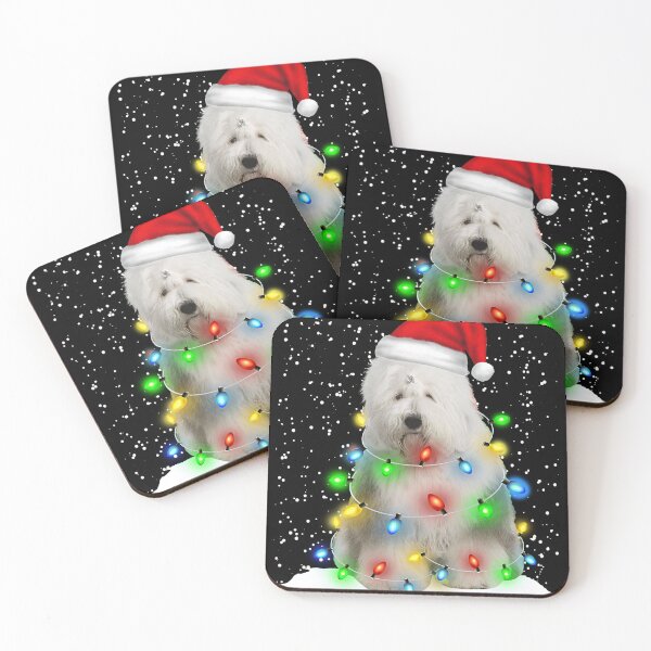 Item preview, Old English Sheepdog Christmas Santa Hat Xmas Color Lights designed and sold by AraJordeStore.