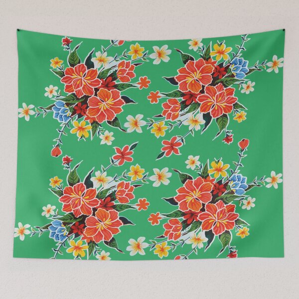 Item preview, Hibiscus flower mexican bouquet green oilcloth rosa mexicano tablecloth designed and sold by T-Mex.