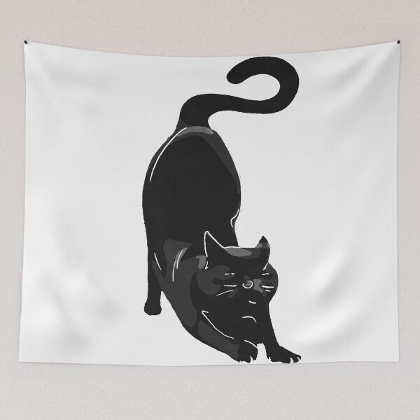 Item preview, Black cat stretching - Venyttelevä musta kissa designed and sold by Vilmaesthetics.