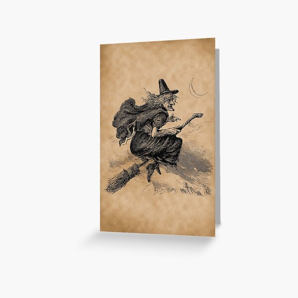 Witch engraving, old Victorian hag witch Greeting Card