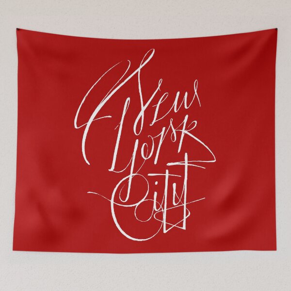 Item preview, New York City, NY - NYC White on red hand script writing design designed and sold by CartoCreative.